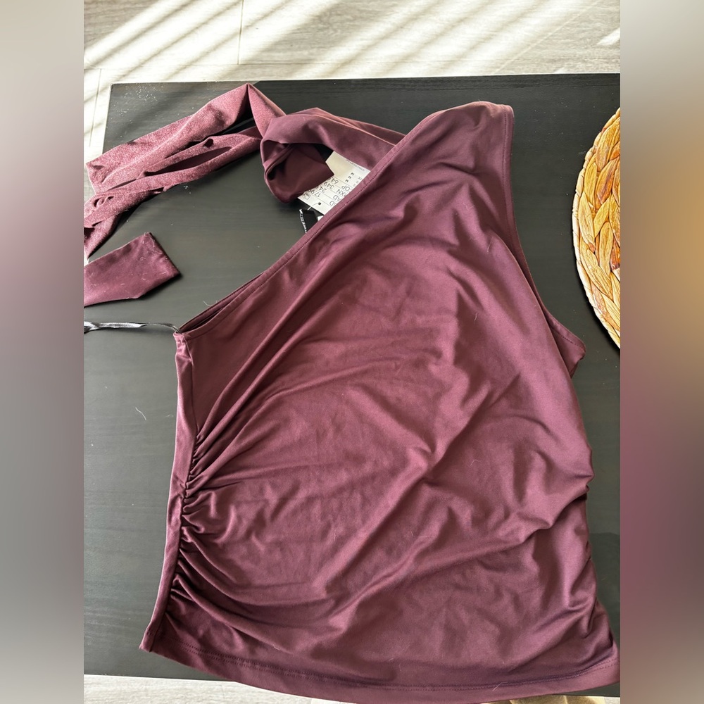 H&M Burgundy One-Shoulder Blouse